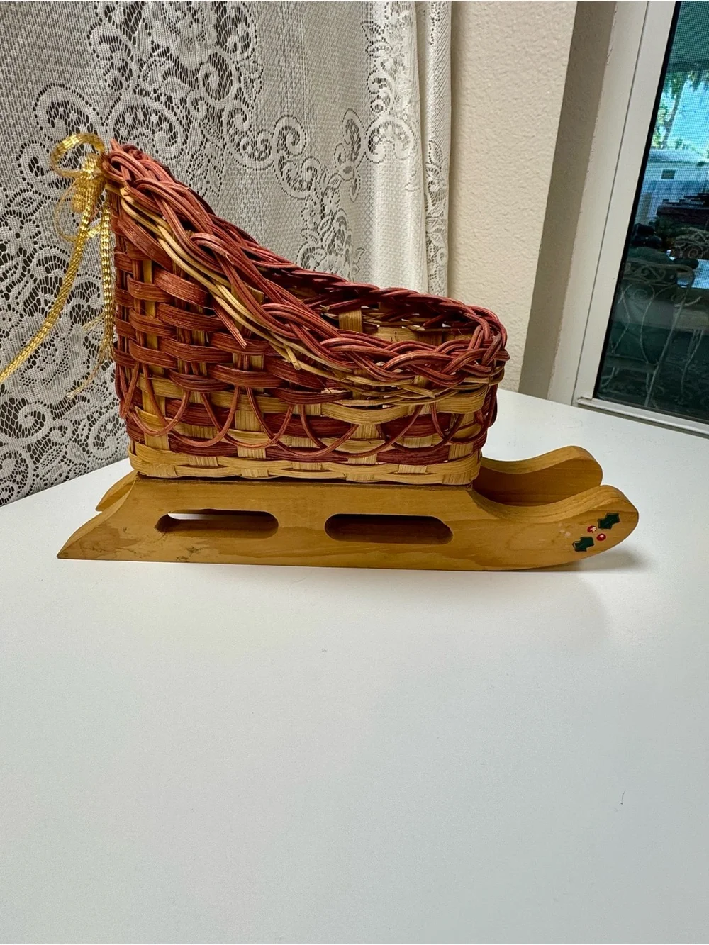 Vintage Woven Basket Sleigh - Boho Farmhouse Rustic Christmas Holiday Decoration